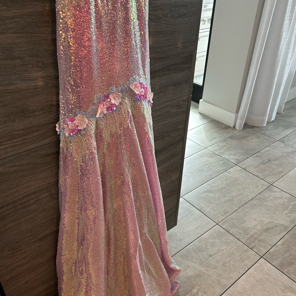 Portia and Scarlett pink Floral Gown style 24250 sequin gown - Picture 7 of 8